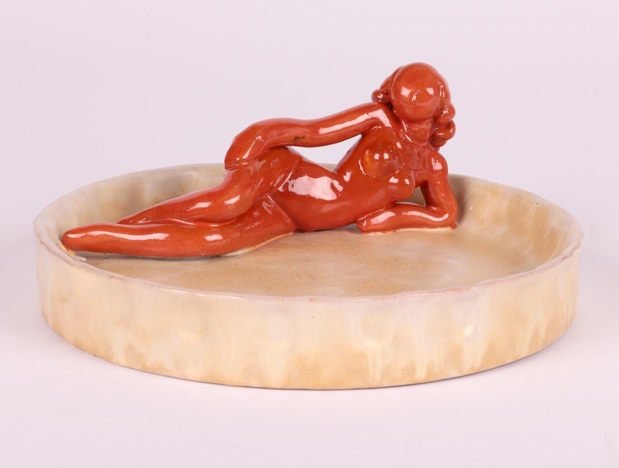 Upsala Ekeby Swedish Midcentury Art Pottery Dish with Nude In Good Condition For Sale In Bishop's Stortford, Hertfordshire