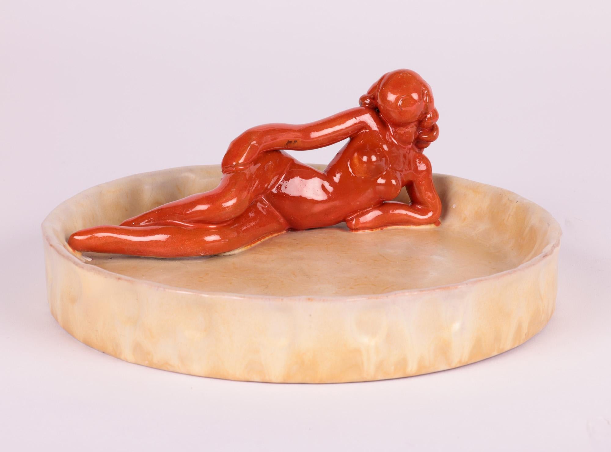 Upsala Ekeby Swedish Midcentury Art Pottery Dish with Nude For Sale 2