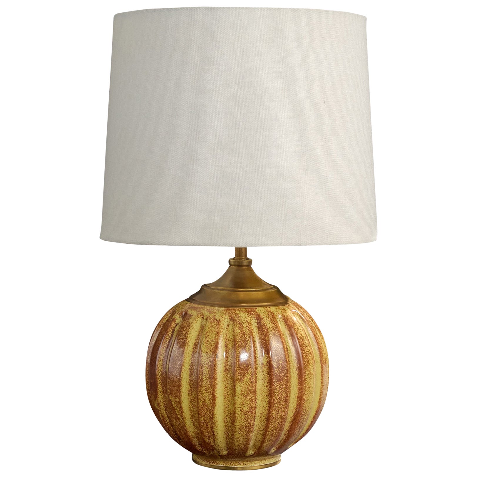 Upsala Ekeby, Table Lamp, Ceramic, Brass, Sweden, 1930s