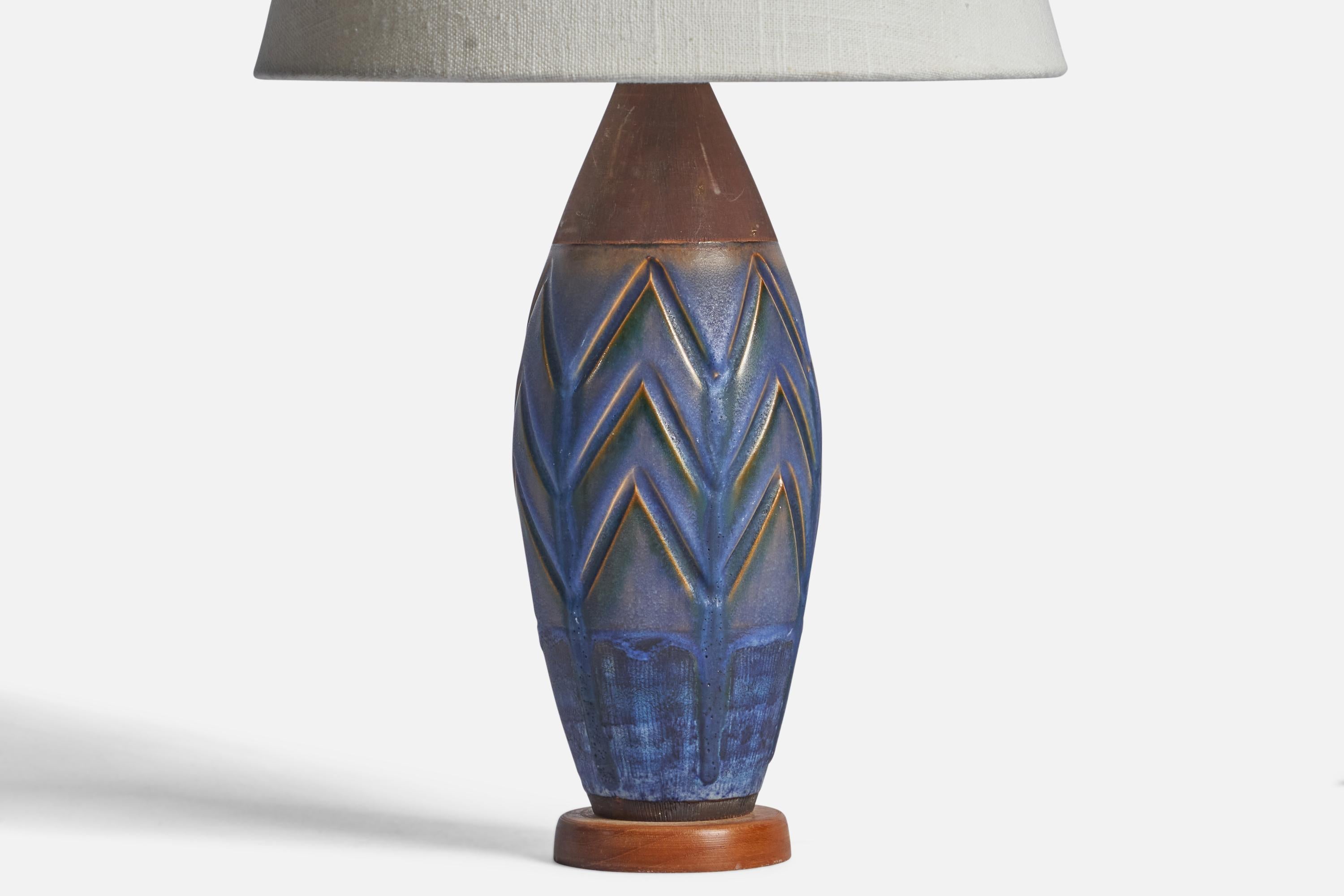 Swedish Upsala Ekeby, Table Lamp, Ceramic, Wood, Sweden, 1950s For Sale
