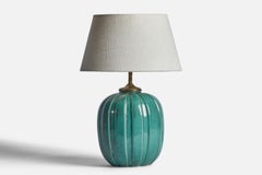 Upsala Ekeby, Tischlampe, Steingut, Messing, Schweden, 1930er Jahre