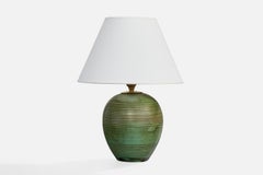 Upsala Ekeby, Tischlampe, Steingut, Messing, Schweden, 1930er Jahre