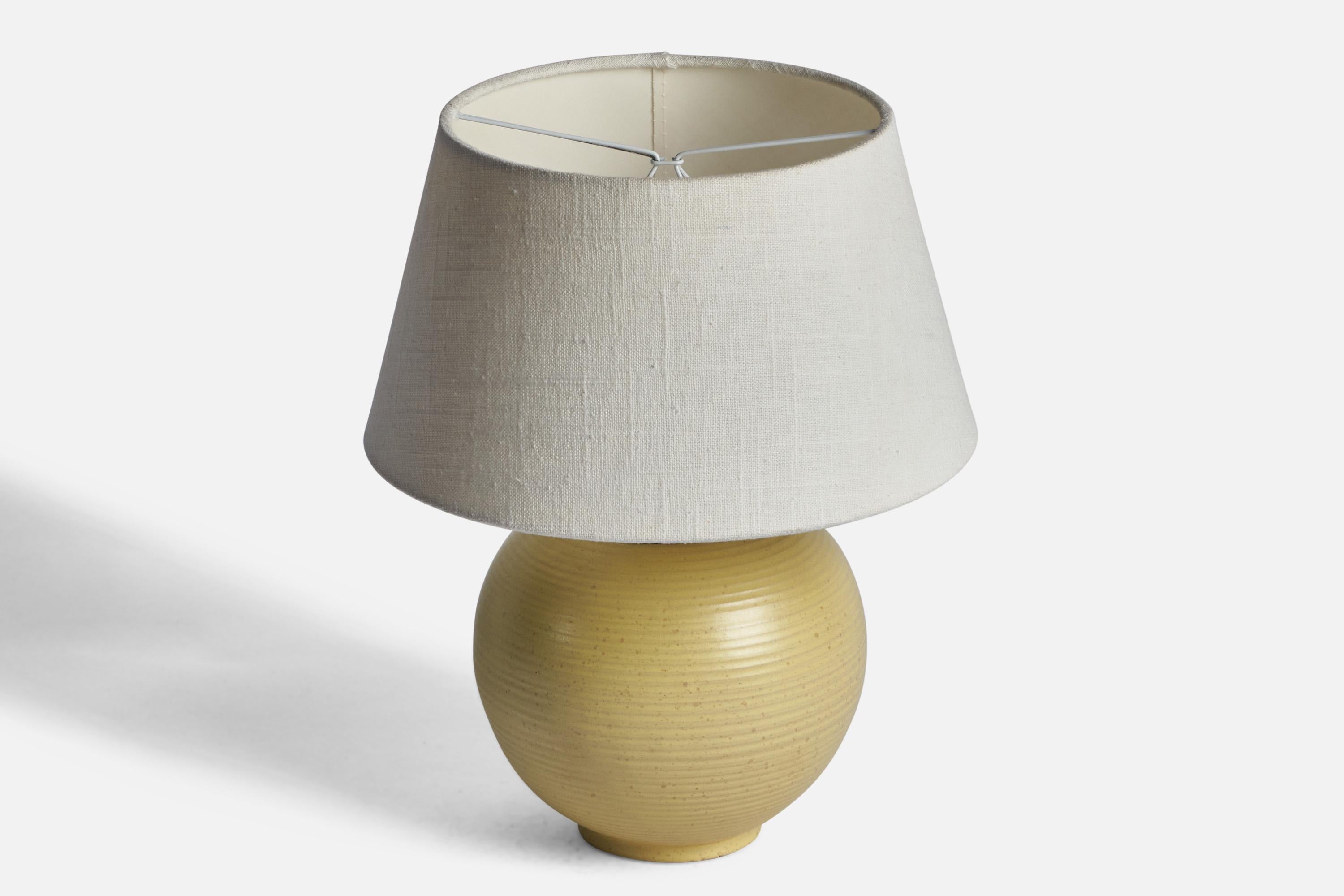 Scandinavian Modern Upsala Ekeby, Table Lamp, Earthenware, Brass, Sweden, 1930s For Sale