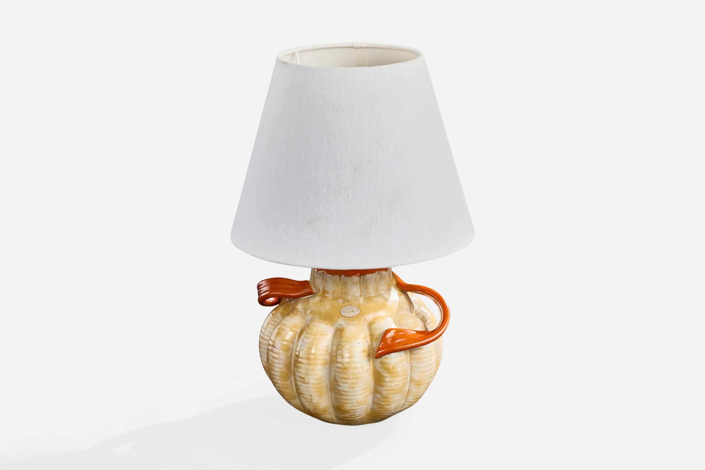 Scandinave moderne Lampe de bureau Upsala Ekeby, faïence, laiton, Suède, années 1930 en vente