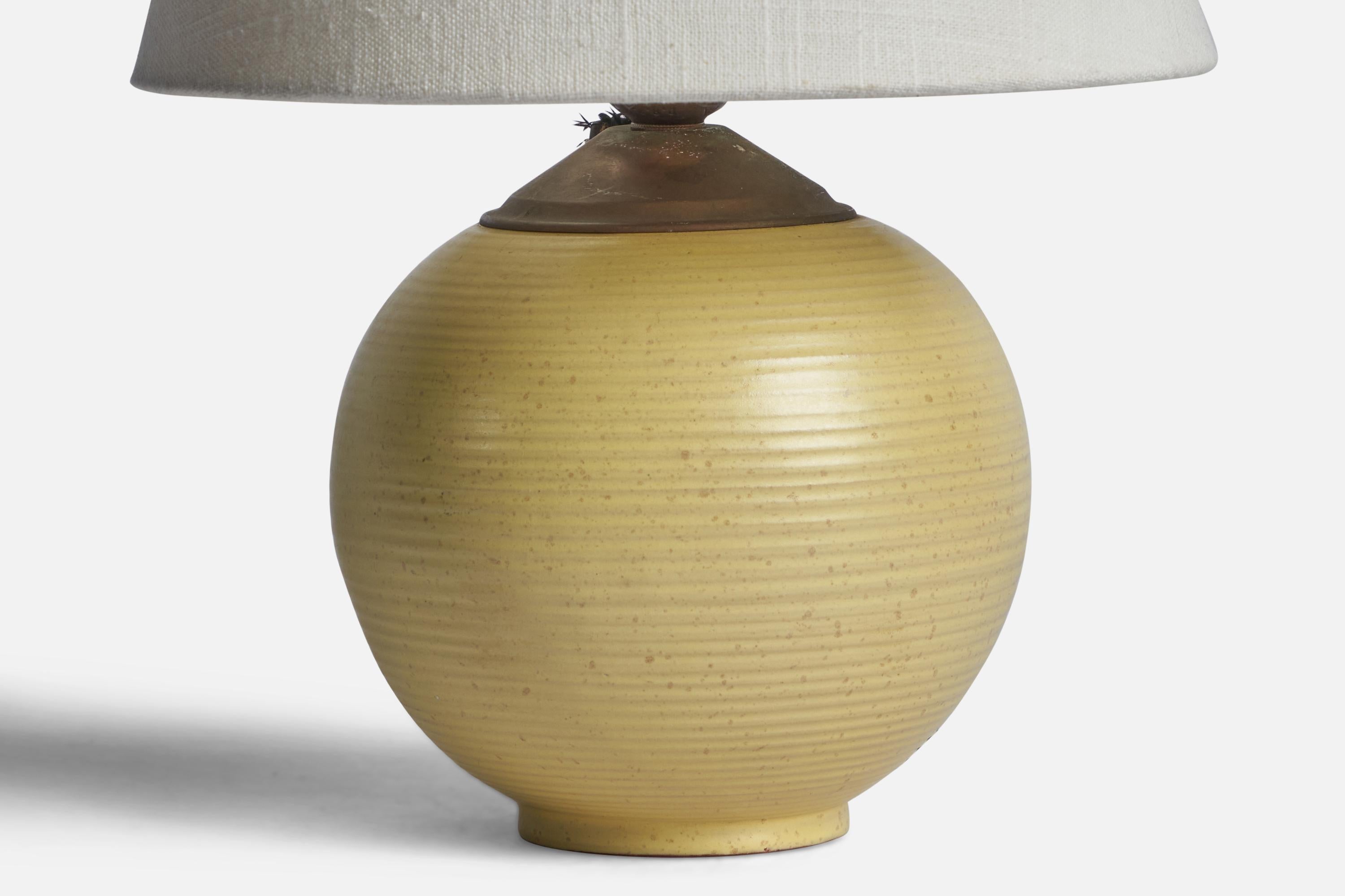 Swedish Upsala Ekeby, Table Lamp, Earthenware, Brass, Sweden, 1930s For Sale