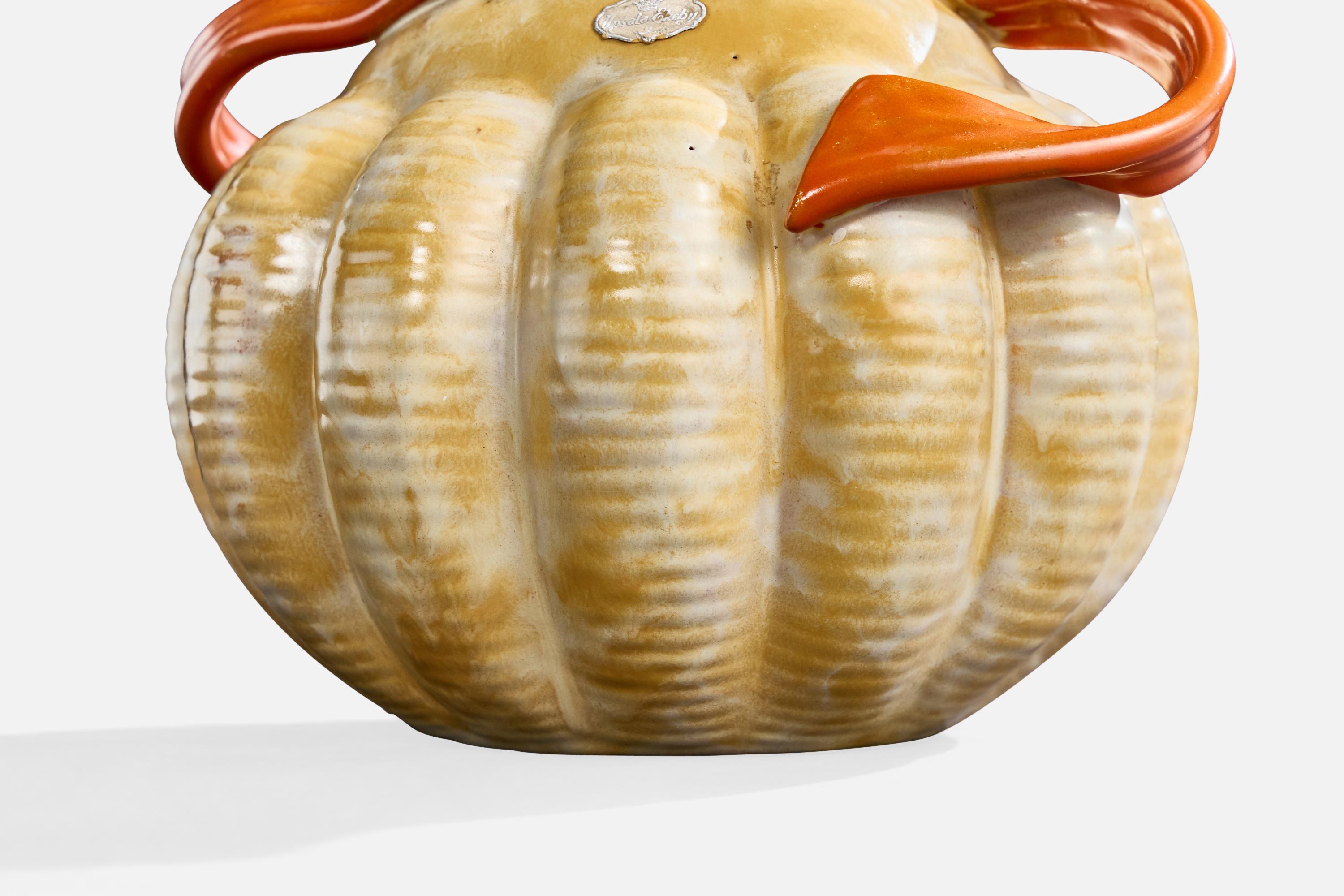 Lampe de bureau Upsala Ekeby, faïence, laiton, Suède, années 1930 Bon état - En vente à High Point, NC