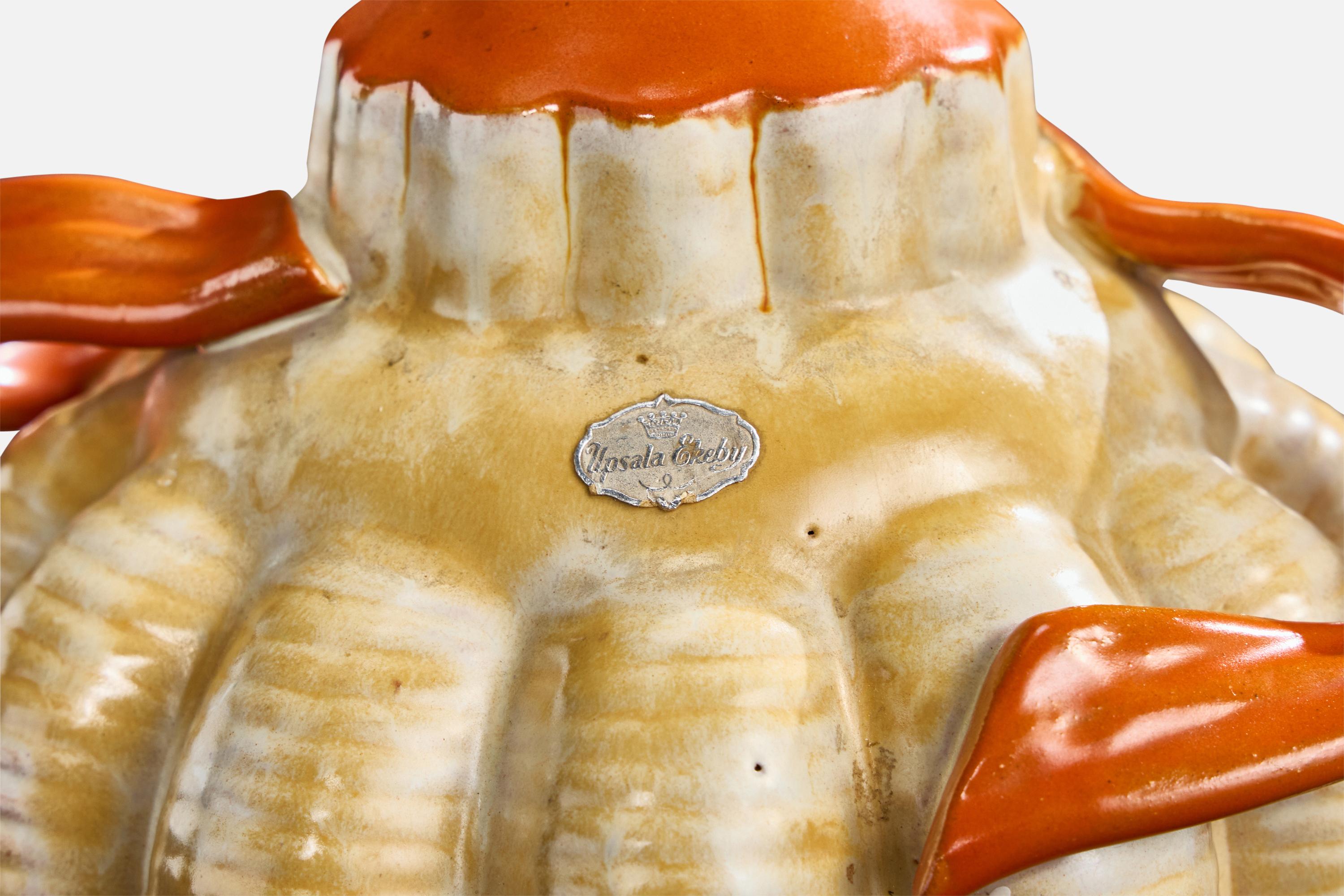 Lampe de bureau Upsala Ekeby, faïence, laiton, Suède, années 1930 en vente 1