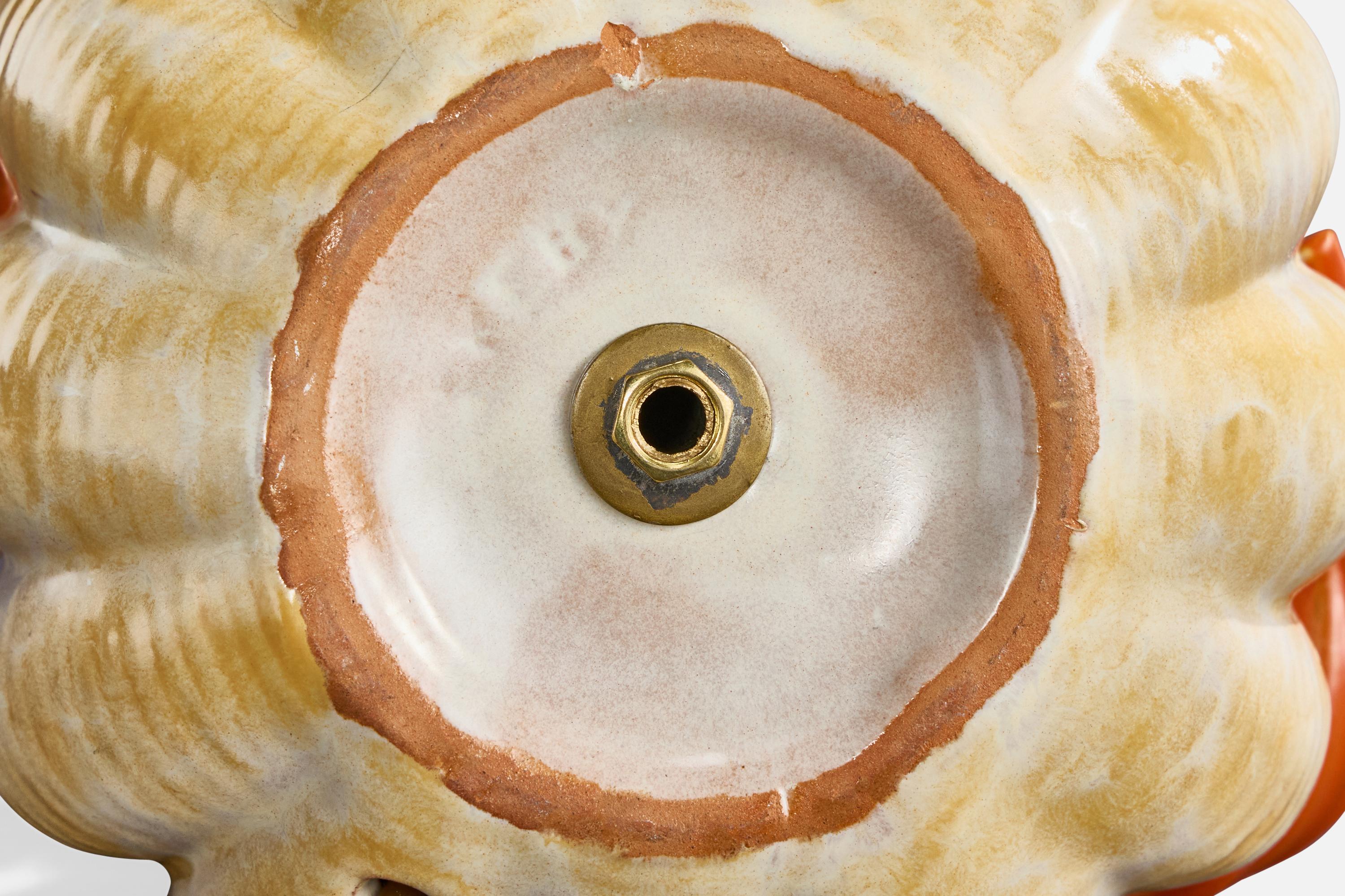 Lampe de bureau Upsala Ekeby, faïence, laiton, Suède, années 1930 en vente 2