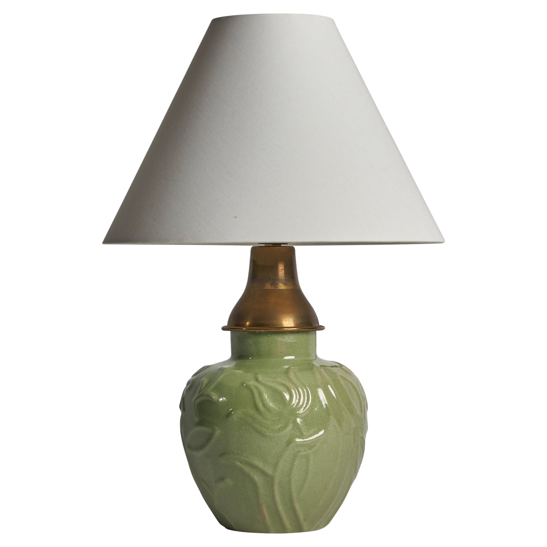 Lampe de bureau Upsala Ekeby, faïence, laiton, Suède, années 1930