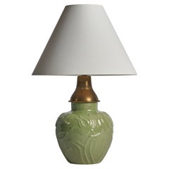 Lampe de bureau Upsala Ekeby, faïence, laiton, Suède, années 1930