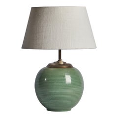 Lampe de bureau Upsala Ekeby, faïence, laiton, Suède, années 1930