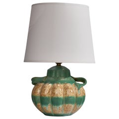 Upsala Ekeby, lampada da tavolo, terracotta, ottone, Svezia, anni '1930