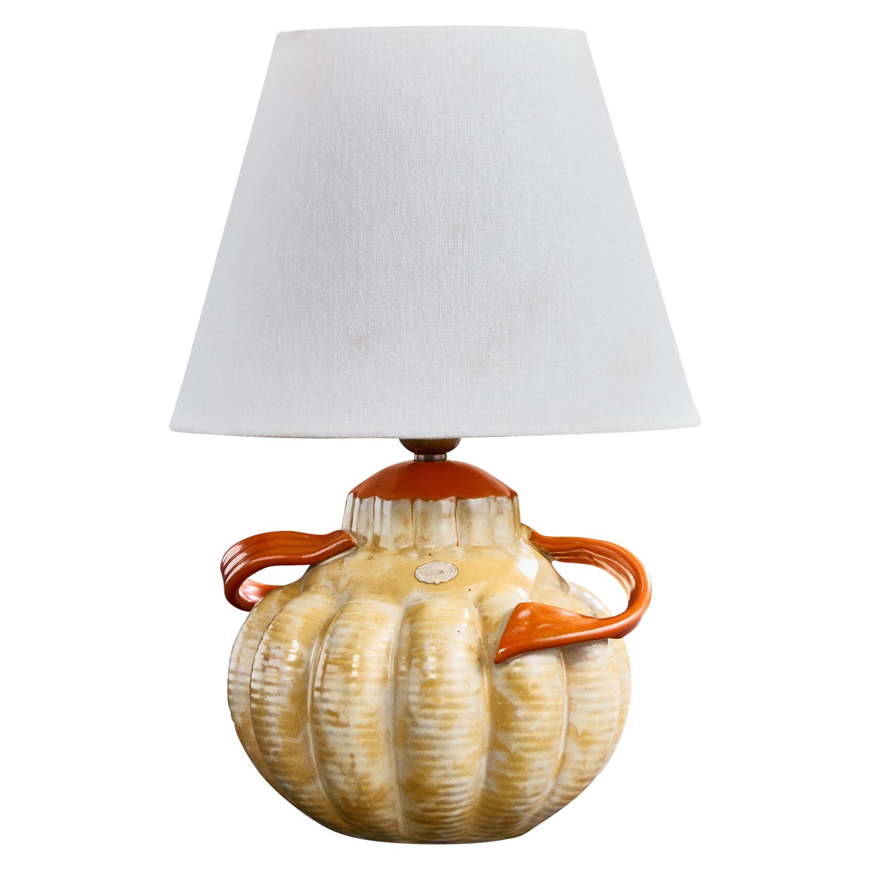 Lampe de bureau Upsala Ekeby, faïence, laiton, Suède, années 1930