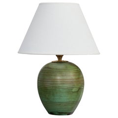 Upsala Ekeby, Table Lamp, Earthenware, Brass, Sweden, 1930s