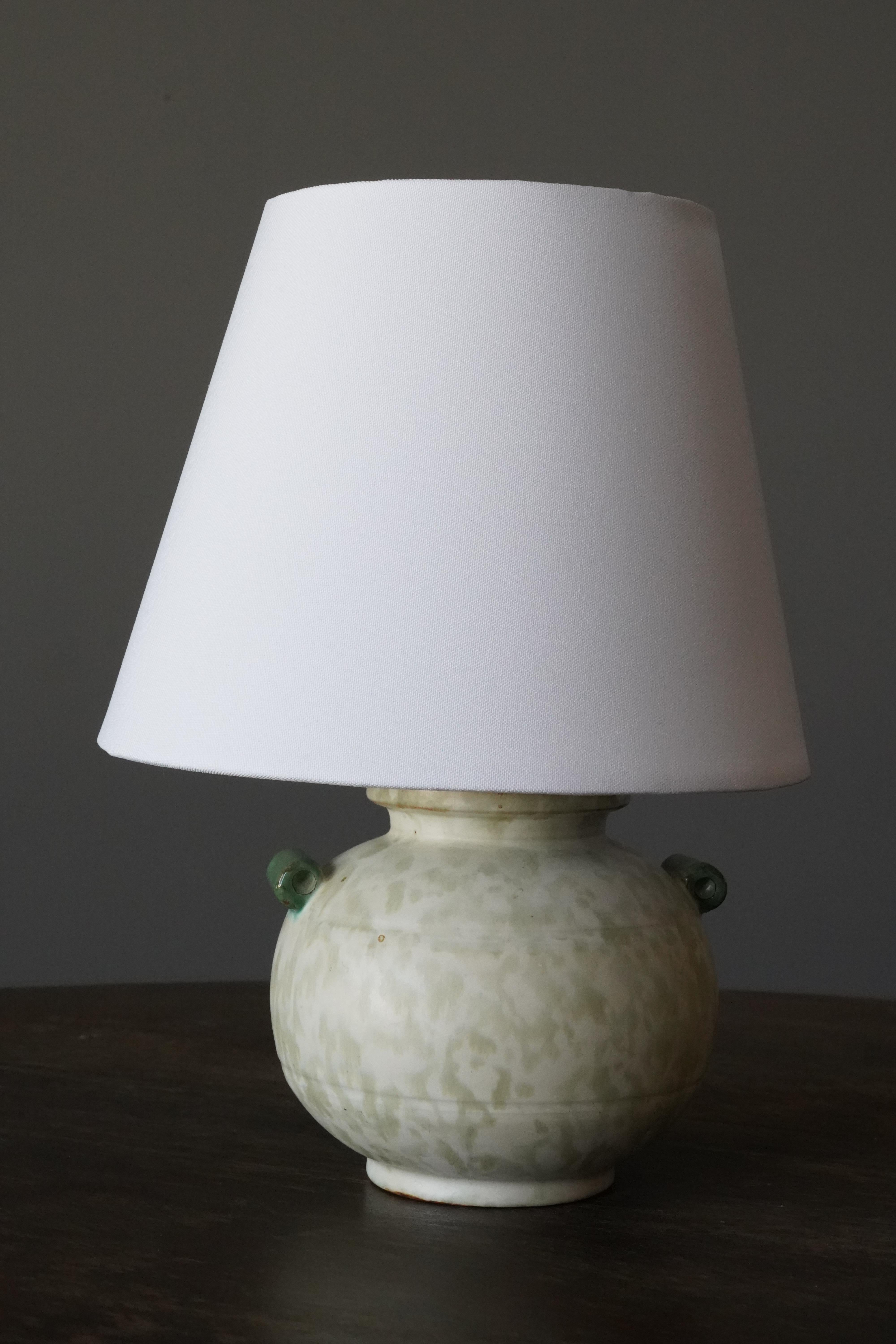 Upsala-Ekeby, Table Lamp, Earthenware, Sweden, 1930s In Good Condition In High Point, NC