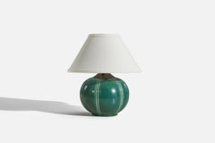 Upsala-Ekeby, Table Lamp, Glazed Earthenware, Brass, Sweden, 1940s