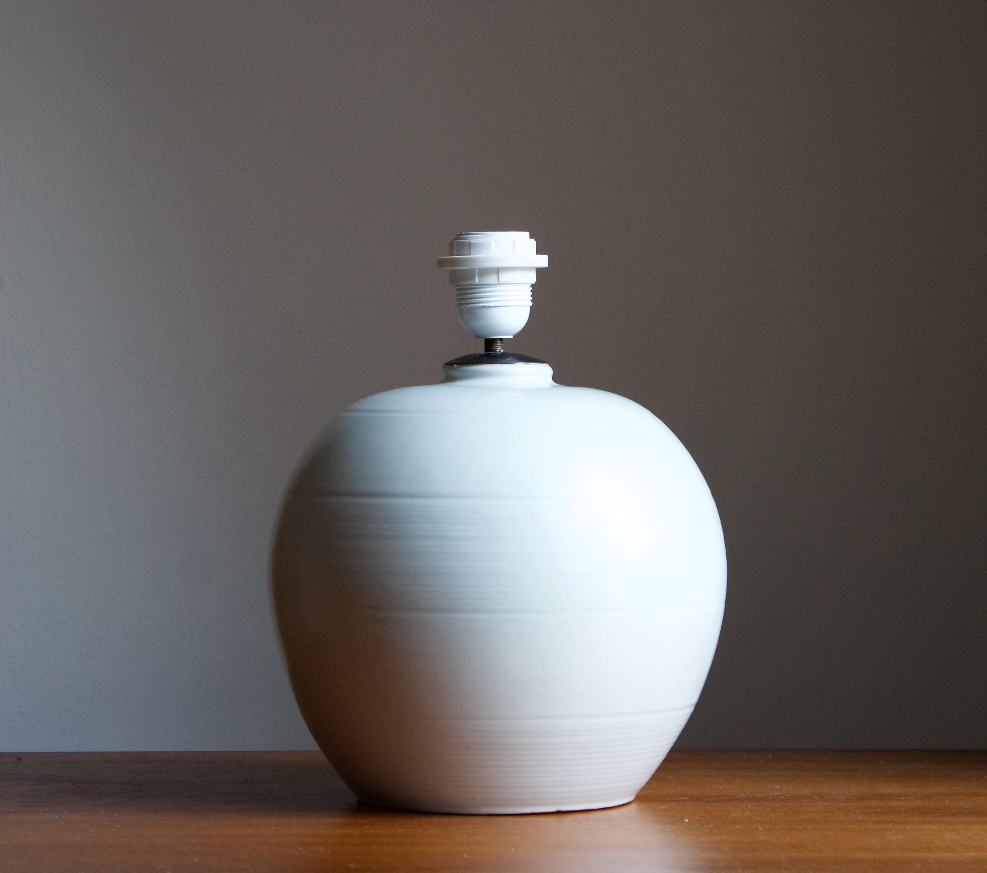 Art Deco Upsala-Ekeby, Table Lamp, White Glazed Earthenware, Sweden, 1930s