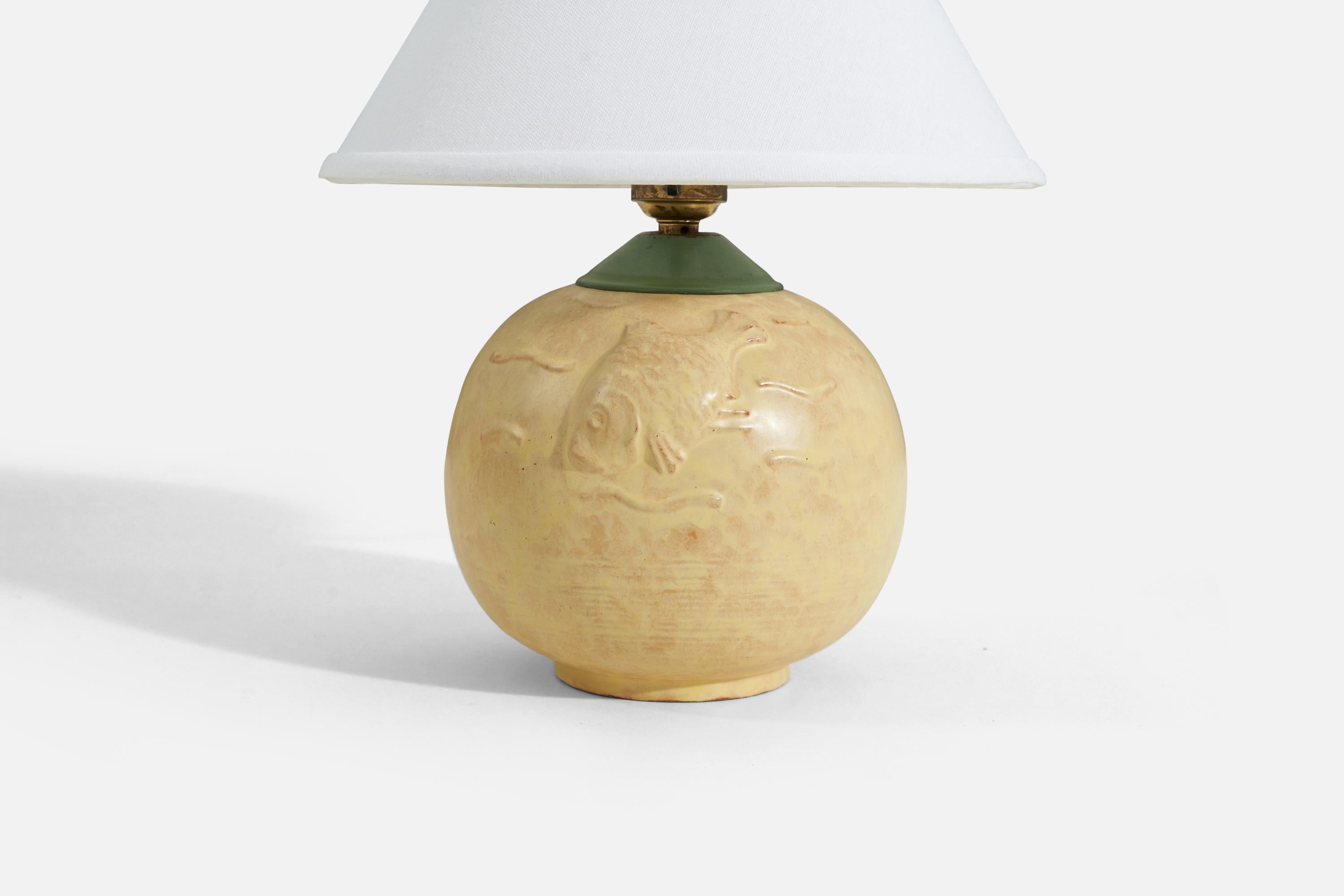 Swedish Upsala-Ekeby, Table Lamp, Glazed Earthenware, Sweden, 1930s For Sale