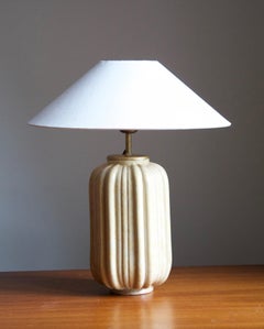 Upsala-Ekeby, Table Lamp, Glazed Stoneware, Brass, Sweden, 1930s