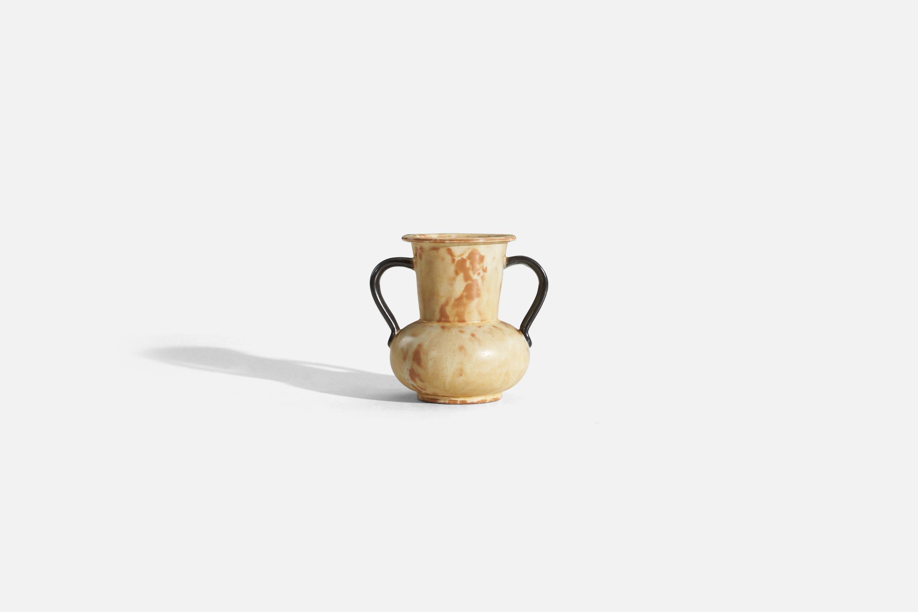 A beige and black, glazed earthenware vase designed and produced by Upsala-Ekeby, Sweden, 1940s.

