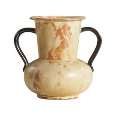 Upsala Ekeby, Vase, beige und schwarz glasiertes Steingut, Schweden, 1940er Jahre