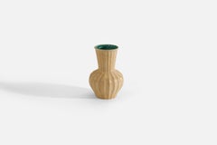 Vase en faïence vernissée beige et vert de Upsala-Ekeby, Suède, années 1940