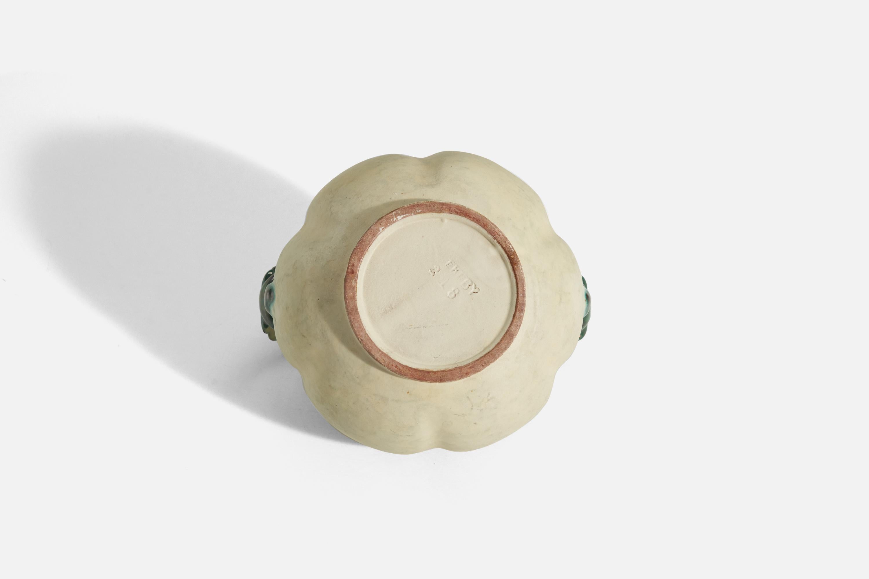 Milieu du XXe siècle Vase en faïence vernissée beige et vert de Upsala-Ekeby, Suède, années 1940 en vente