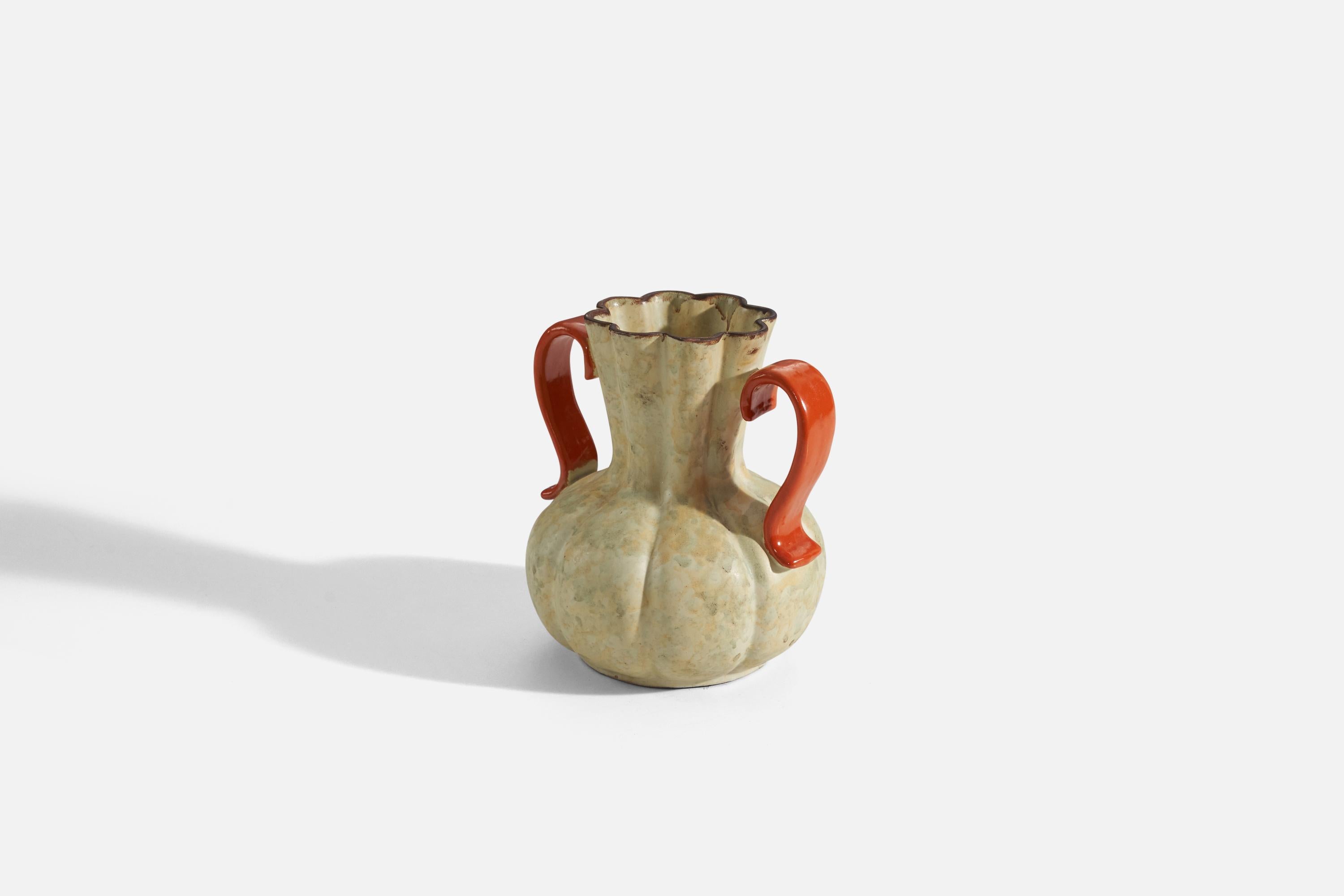 Swedish Upsala-Ekeby, Vase, Beige and Orange-Glazed Earthenware, Sweden, 1940s For Sale