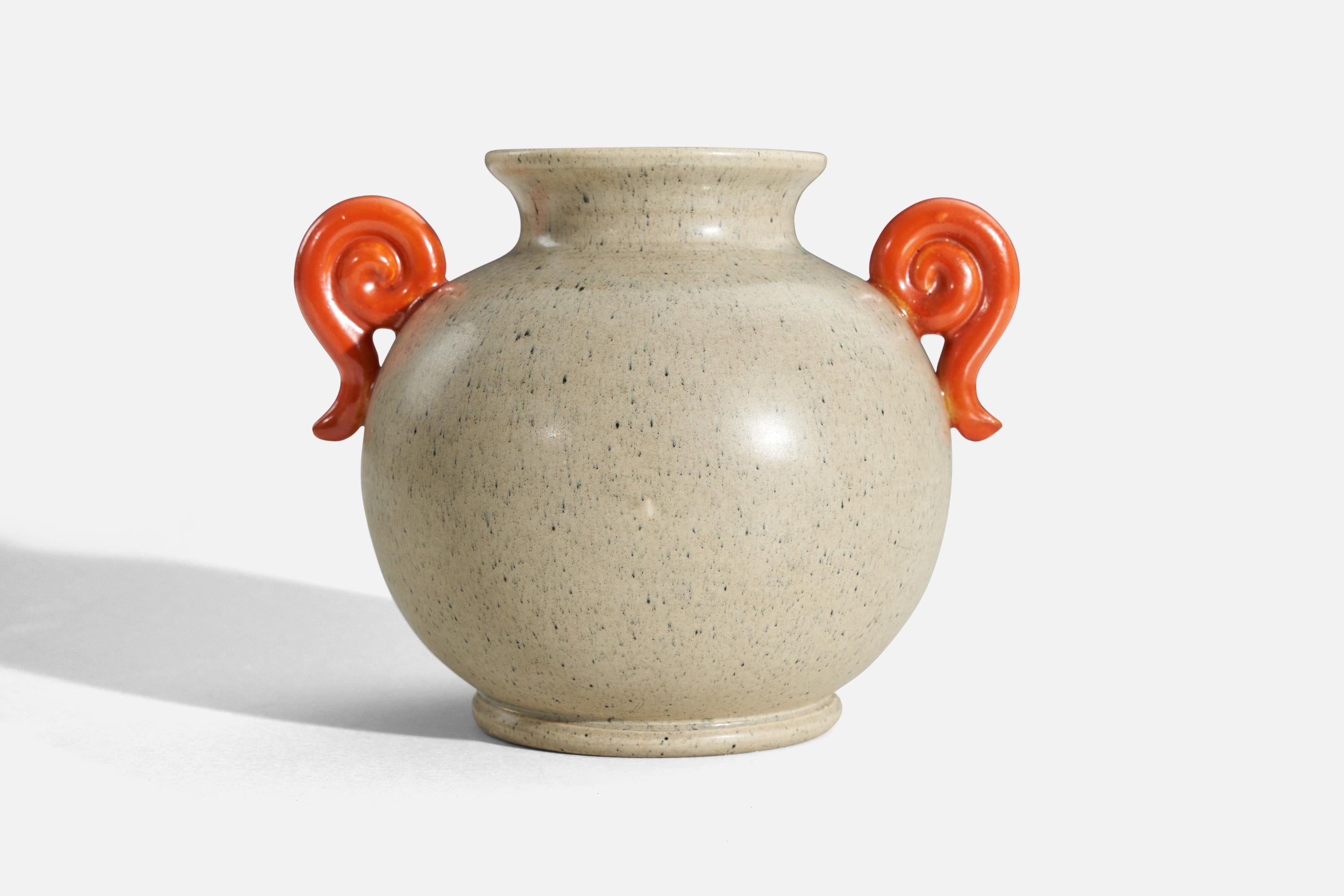 Swedish Upsala-Ekeby, Vase, Beige and Orange-Glazed Earthenware, Sweden, 1940s For Sale