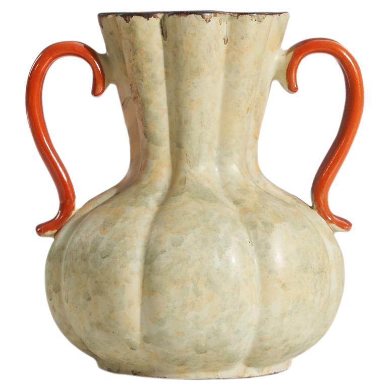 Upsala-Ekeby, Vase, Beige and Orange-Glazed Earthenware, Sweden, 1940s For Sale