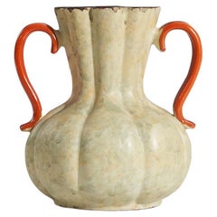 Vase en faïence vernissée beige et orange de Upsala-Ekeby, Suède, années 1940