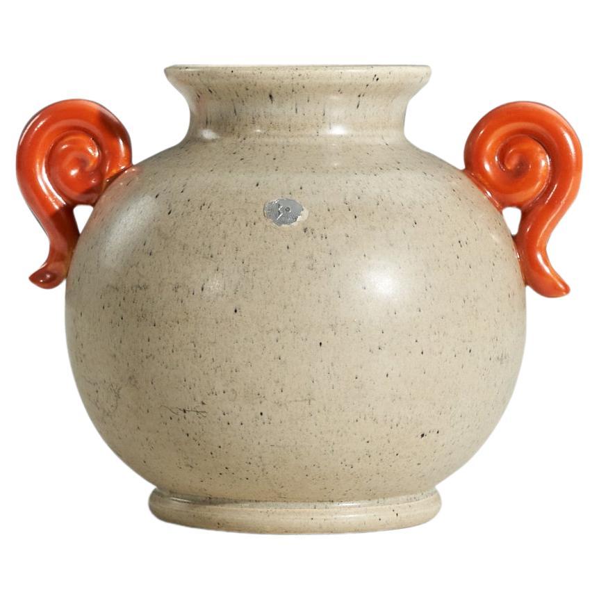 Upsala-Ekeby, Vase, Beige and Orange-Glazed Earthenware, Sweden, 1940s For Sale