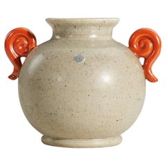 Vase aus beige- und orangefarben glasiertem Steingut vonsala-Ekeby, Schweden, 1940er Jahre