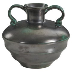 Upsala-Ekeby, Vase, Black And Green-Glazed Earthenware, Sweden, 1940s