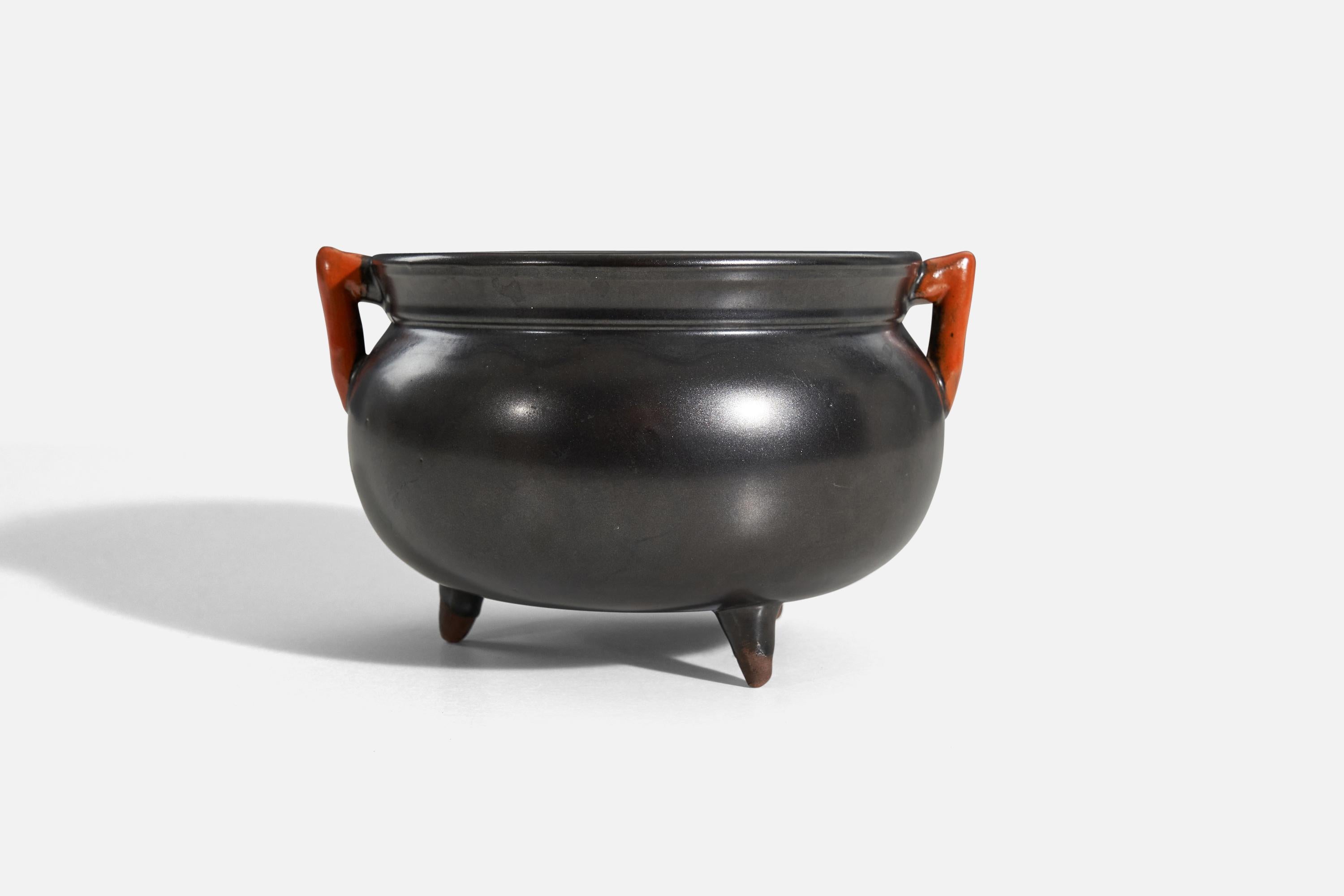 Swedish Upsala-Ekeby, Vase, Black and Orange-Glazed Earthenware, Sweden, 1940s For Sale