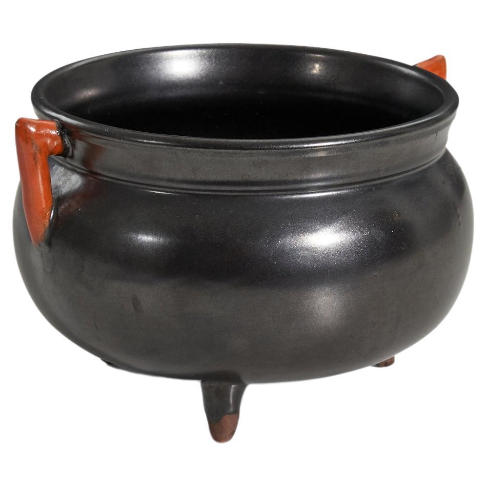 Upsala Ekeby, Vaso, Terracotta smaltata nera e arancione, Svezia, anni '40 in vendita