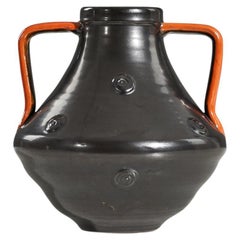 Vintage Upsala-Ekeby, Vase, Black and Orange-Glazed Earthenware, Sweden, 1940s