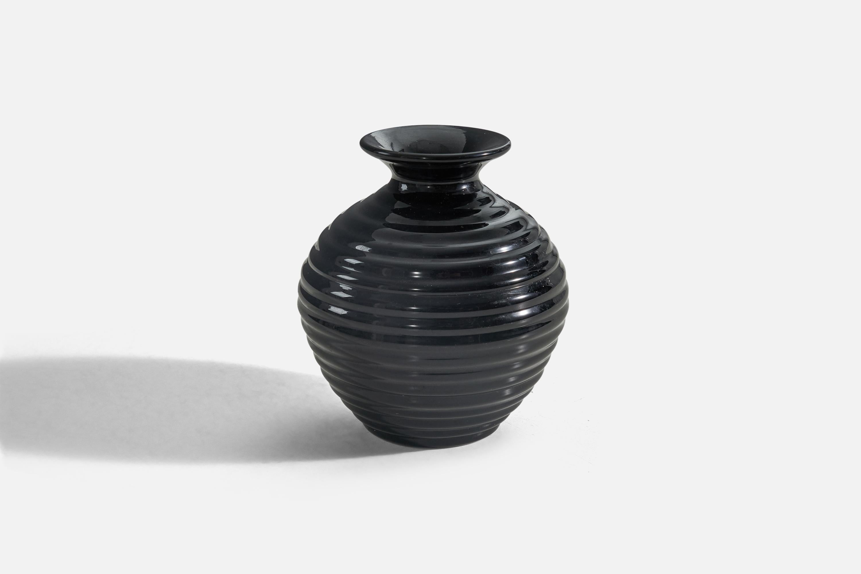 Scandinavian Modern Upsala-Ekeby, Vase, Black-Glazed Earthenware, Sweden, 1940s For Sale