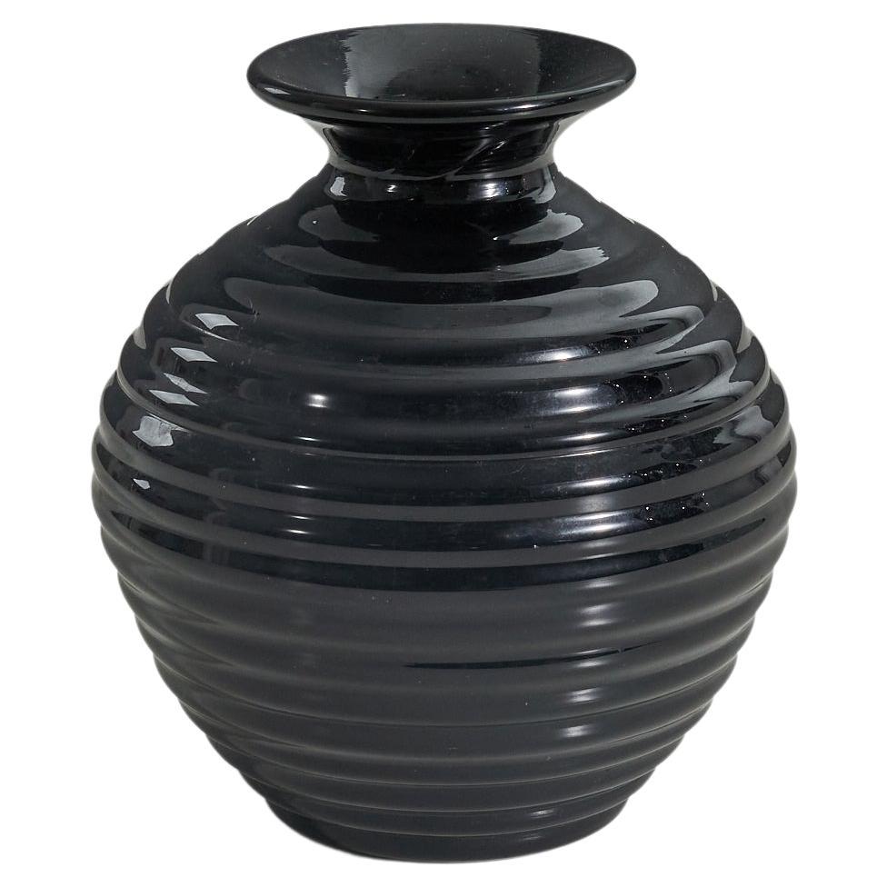 Upsala-Ekeby, Vase, Black-Glazed Earthenware, Sweden, 1940s For Sale