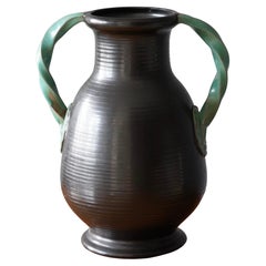Vase vonsala-Ekeby, schwarz-grün glasiertes Steingut, Schweden, 1940er Jahre