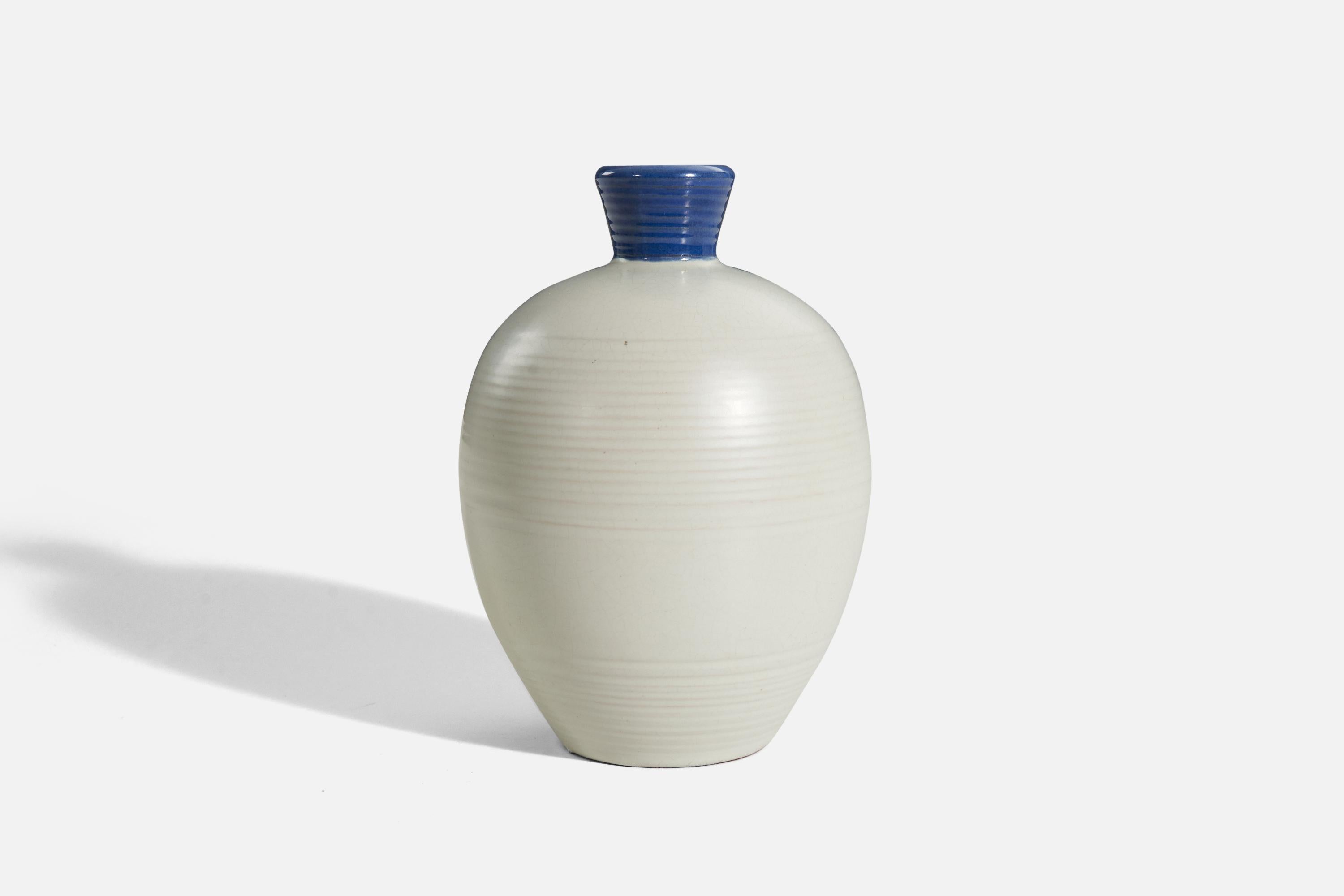 Swedish Upsala-Ekeby, Vase, Blue and White-Glazed Earthenware, Sweden, 1940s For Sale