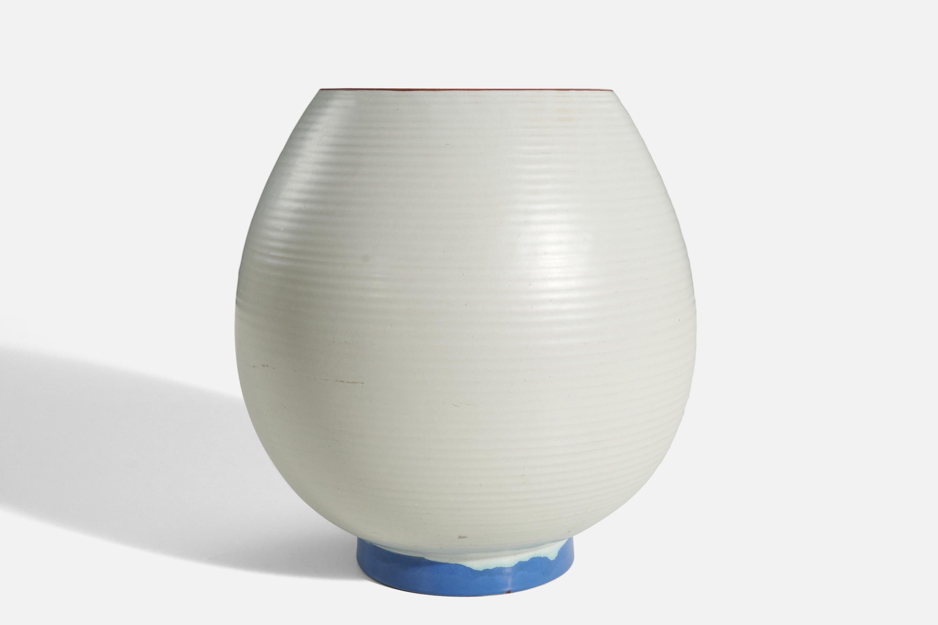 Swedish Upsala-Ekeby, Vase, Blue And White Glazed Earthenware, Sweden, 1940s For Sale