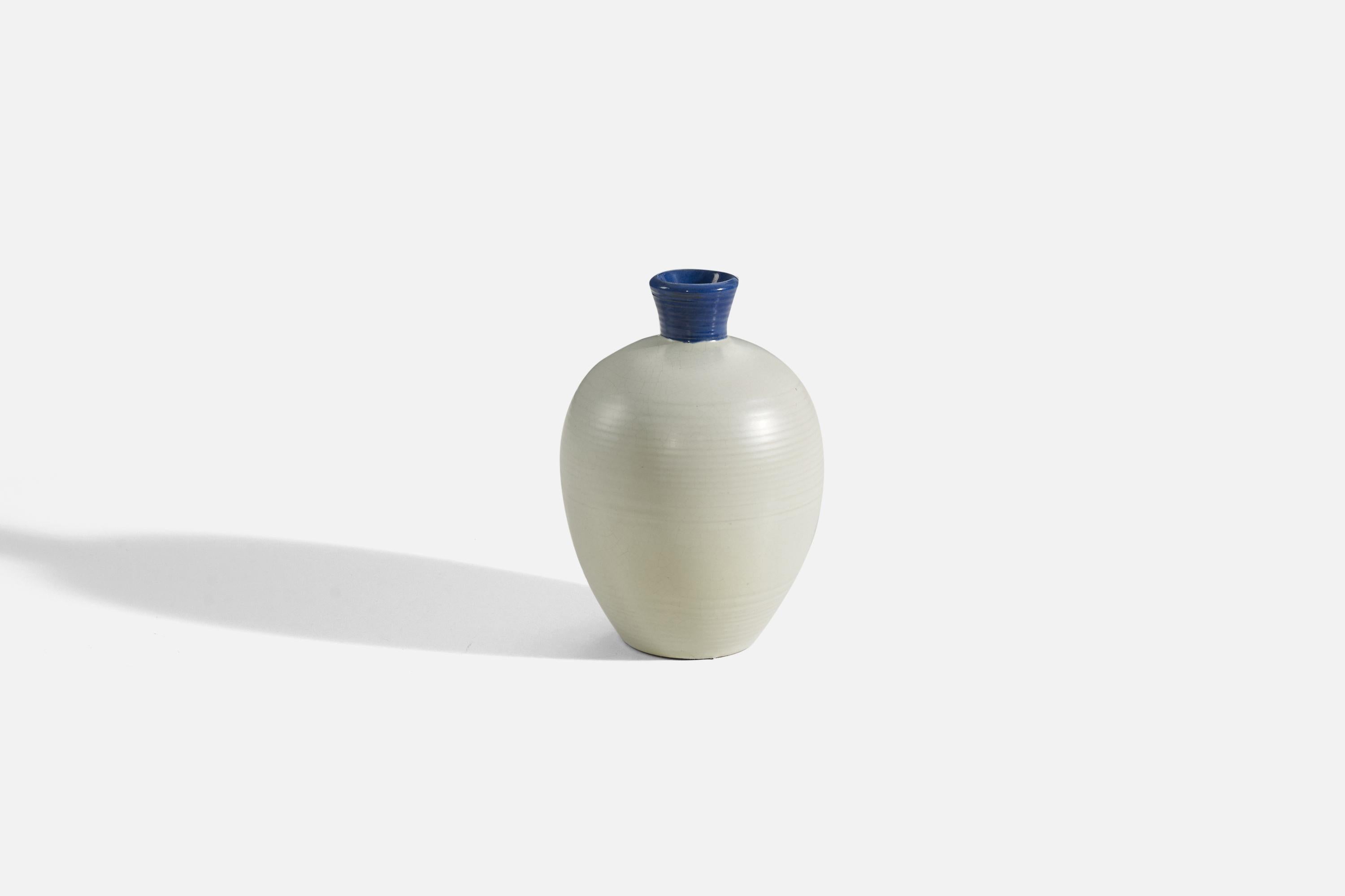 Upsala-Ekeby, Vase, Blue and White-Glazed Earthenware, Sweden, 1940s In Good Condition For Sale In High Point, NC
