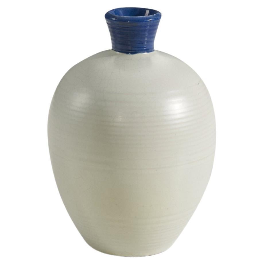 Upsala-Ekeby, Vase, Blue and White-Glazed Earthenware, Sweden, 1940s For Sale