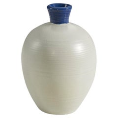 Upsala-Ekeby, Vase, Blue and White-Glazed Earthenware, Sweden, 1940s