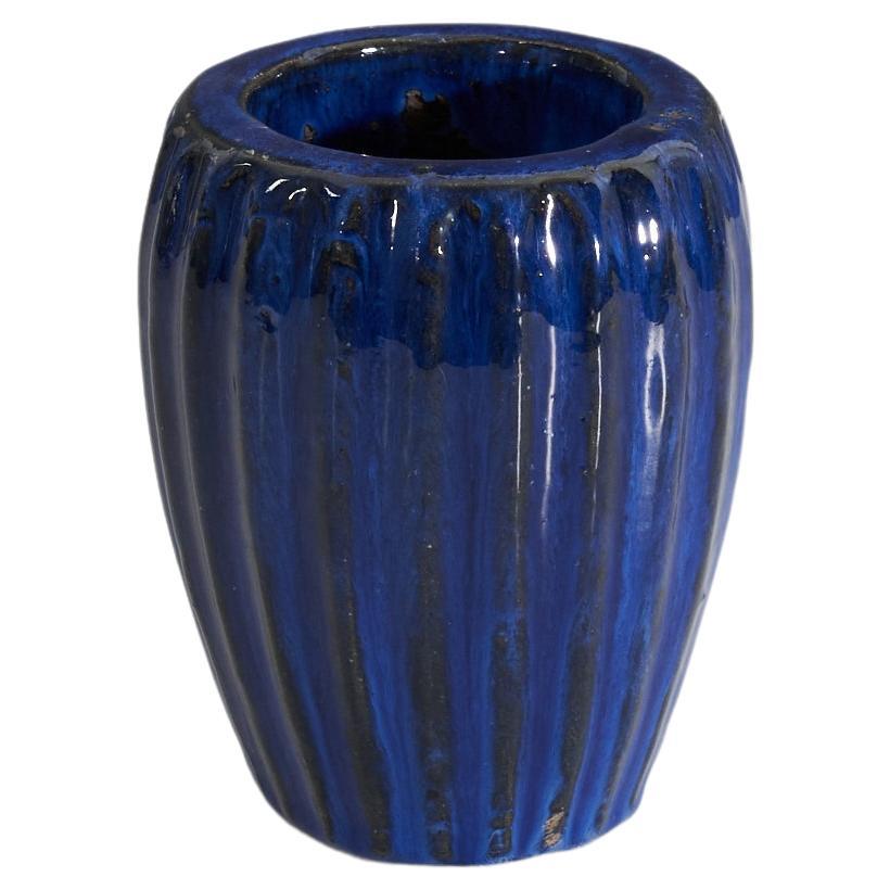 Upsala-Ekeby, Vase, Blue-Glazed Earthenware, Sweden, 1940s For Sale