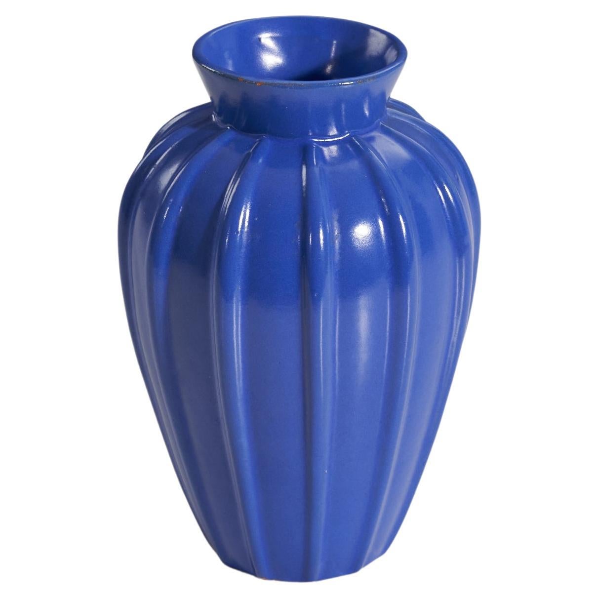 Vase de Upsala-Ekeby, faïence émaillée bleue, Suède, années 1940