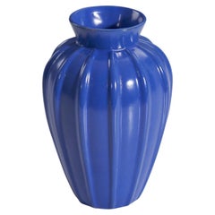 Vintage Upsala-Ekeby, Vase, Blue-Glazed Earthenware, Sweden, 1940s