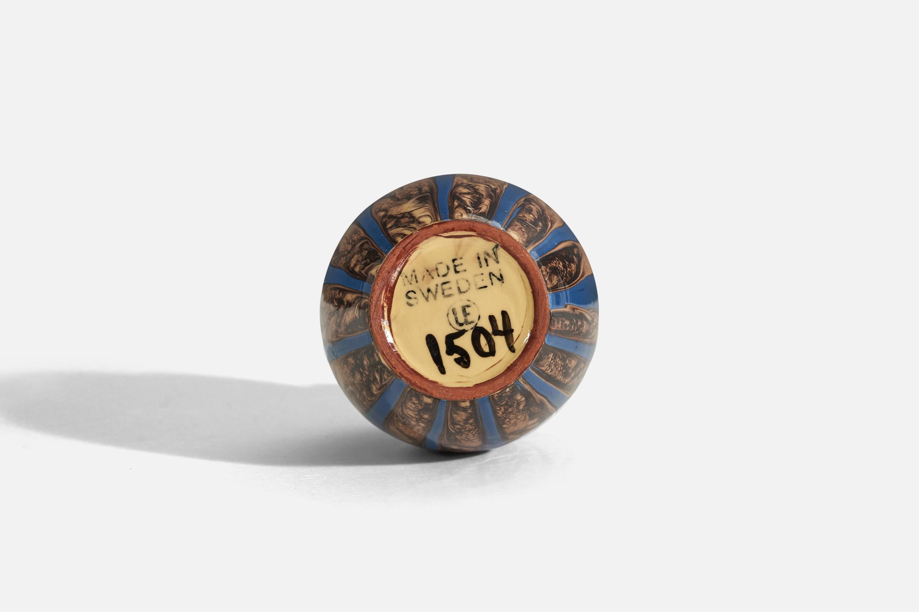 Upsala Ekeby, Vase, Braunes und blau glasiertes Steingut, Schweden, ca. 1930er Jahre (Mitte des 20. Jahrhunderts) im Angebot