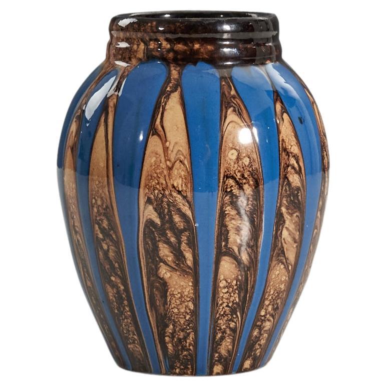 Upsala-Ekeby, Vase, Brown And Blue-Glazed Earthenware, Sweden, c. 1930s